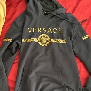 Versace Dark Blue Hoodie with Gold Detailing